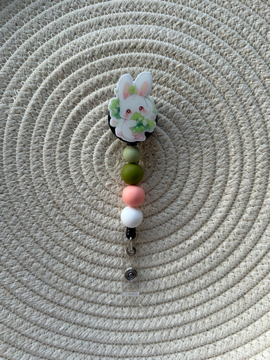 White Bunny Badge Reel